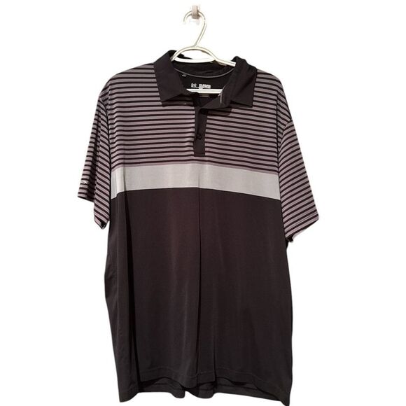 Under Armour 2 X Black and Gray Striped Men's Polo Shirt Short Sleeve - Picture 1 of 5